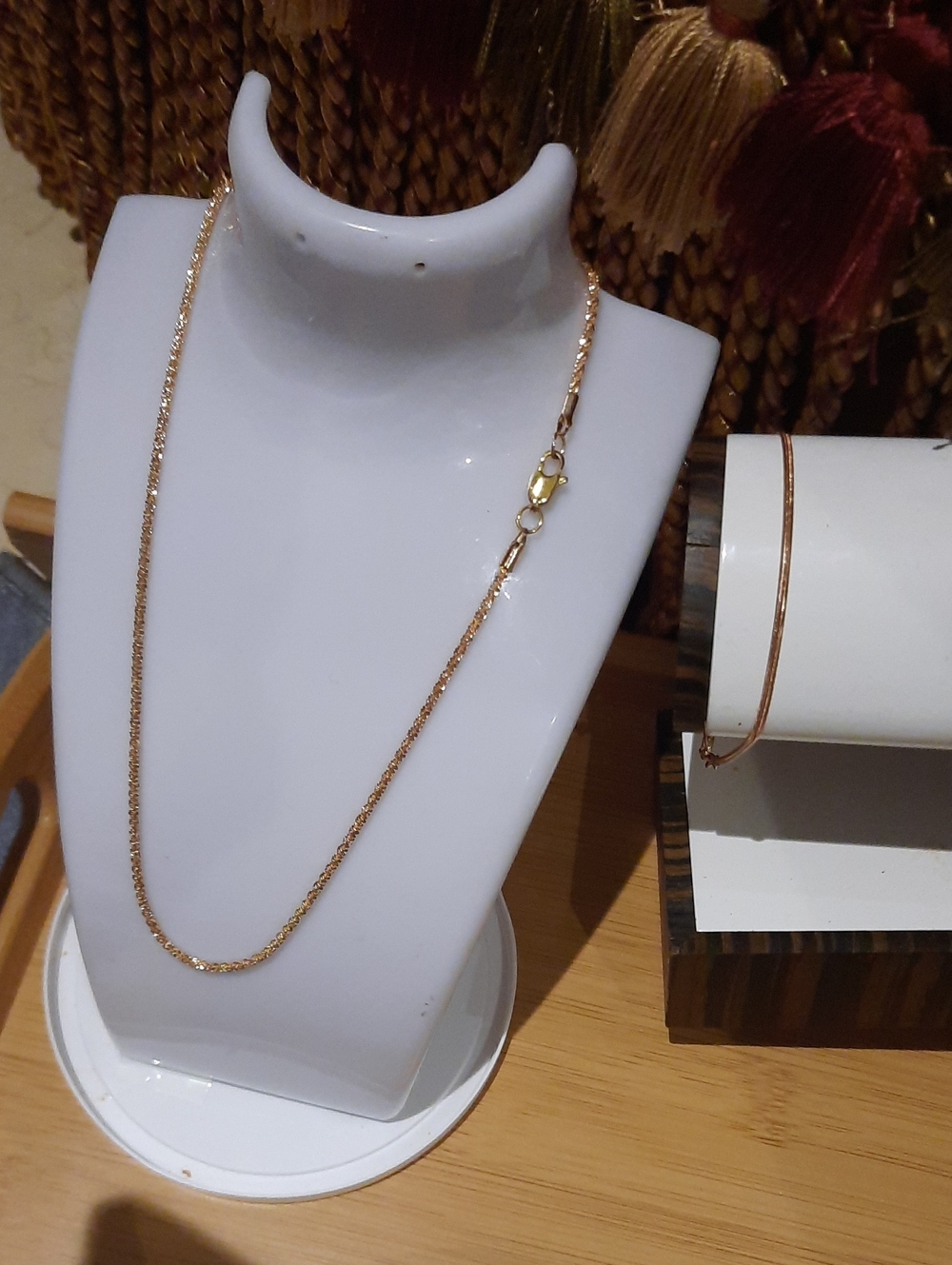 Rose Gold Over Stainless Steel Diamond Cut Spiga Chain & 8" Herringbone Bracelet